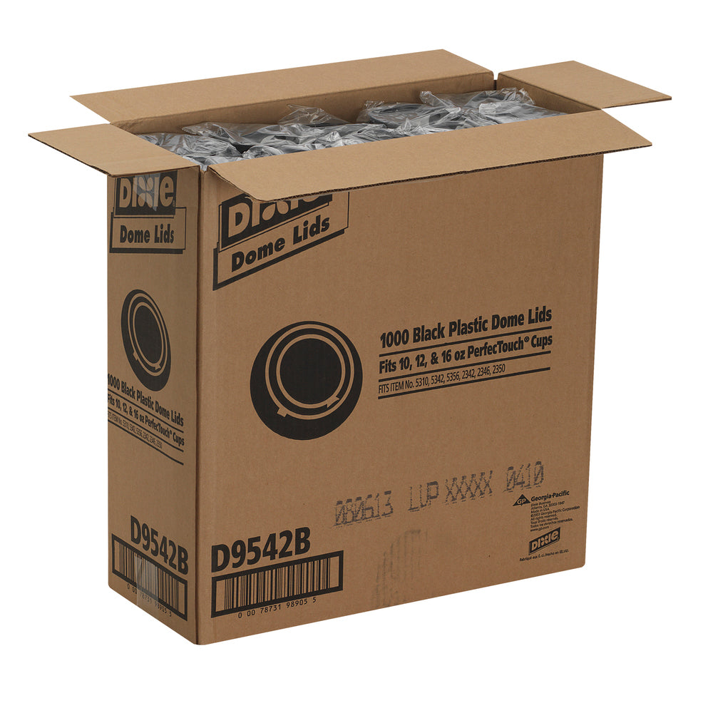 מכסי כוס חמה מפלסטיק DIXIE® DOME מבית GP PRO (ג'ורג'יה פסיפיק), גדולים, שחורים, 1,000 מכסים לכל מארז