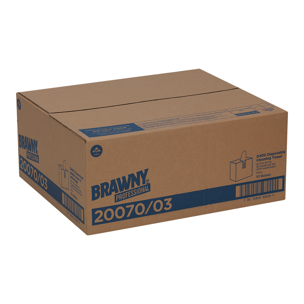 מגבות ניקוי חד פעמיות BRAWNY® PROFESSIONAL D400, קופסה גבוהה, לבן, (10 קופסאות של 90 מגבות סהכ 900 מגבות)