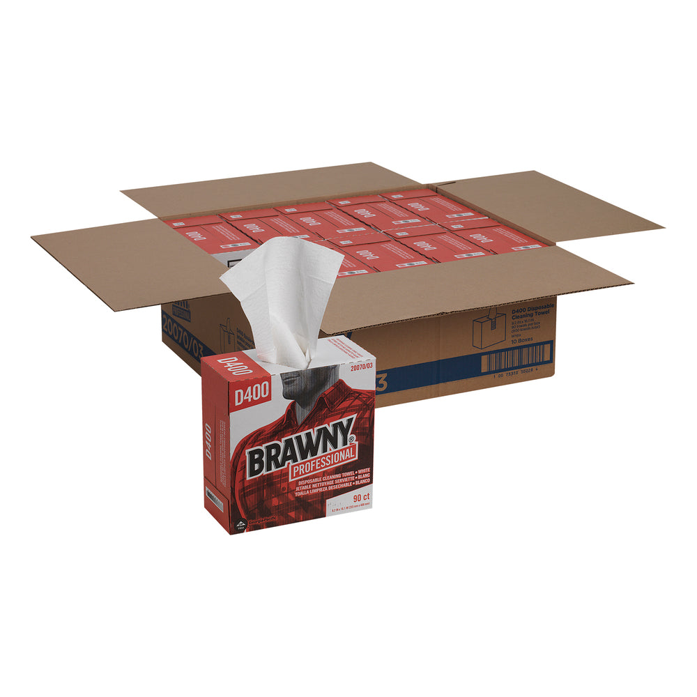 מגבות ניקוי חד פעמיות BRAWNY® PROFESSIONAL D400, קופסה גבוהה, לבן, (10 קופסאות של 90 מגבות סהכ 900 מגבות)
