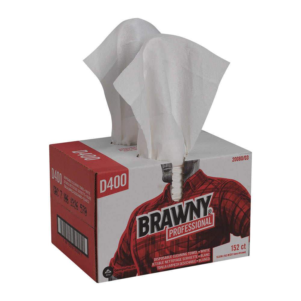 מגבות ניקוי חד פעמיות BRAWNY® PROFESSIONAL D400 מבית GP PRO (ג'ורג'יה פסיפיק), מארז נוחות, לבן, 152 מגבות לכל מארז