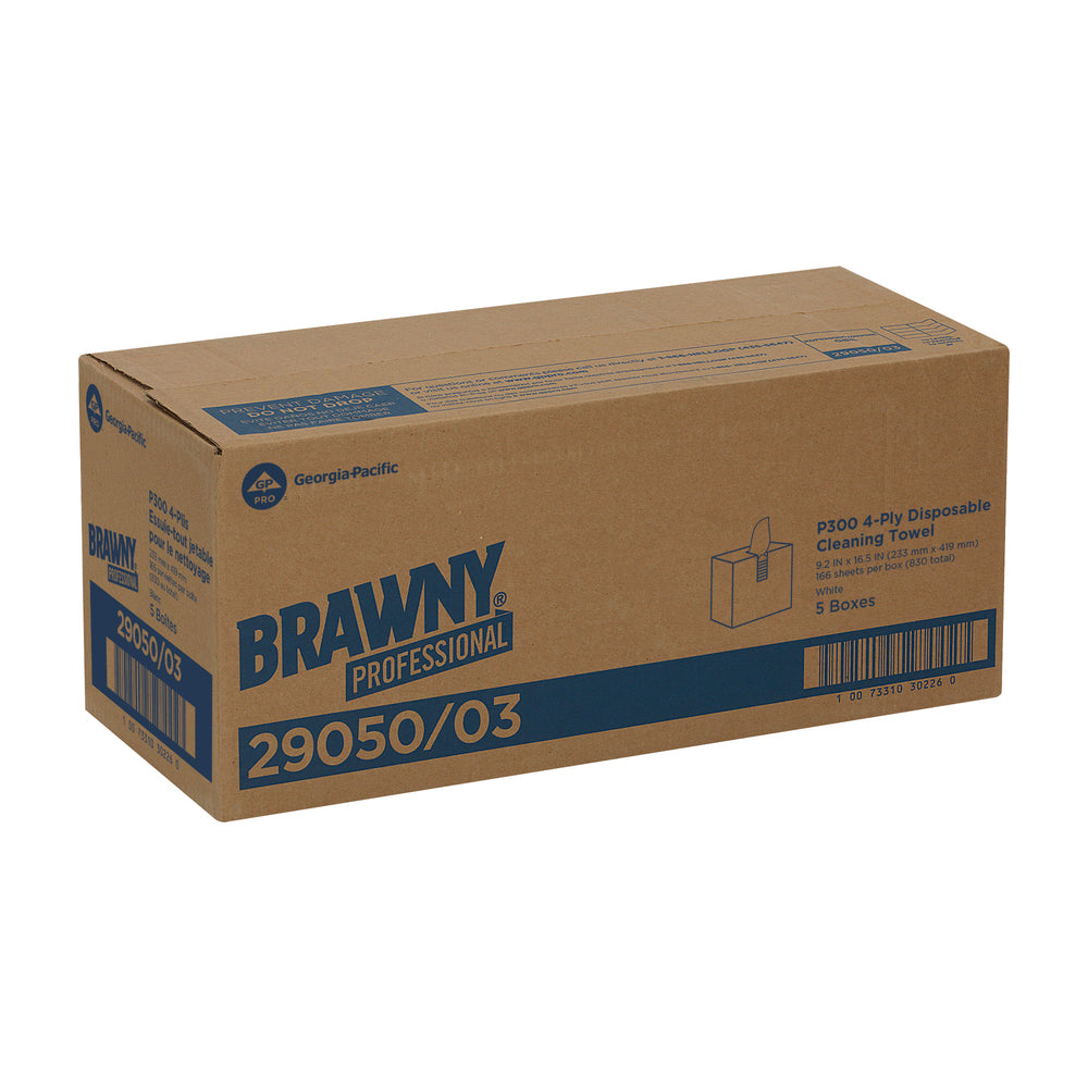 מגבות ניקוי חד פעמיות BRAWNY® PROFESSIONAL P300 מבית GP PRO (ג'ורג'יה פסיפיק), קופסה גבוהה, לבן, (5 קופסאות של 166 מגבות סהכ 830 מגבות)