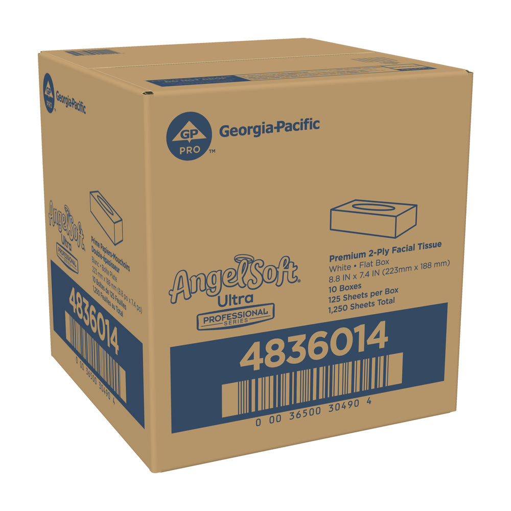 רקמת פנים מהסדרה המקצועית של ®Angel Soft Professional דו-שכבתית מאת GP PRO (ג'ורג'יה פסיפיק), קופסה שטוחה, (10 קופסאות של 125 גליונות סהכ 1,250 גליונות)
